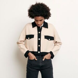 Sandro Cropped Cardigan With Topstitching Size 1 Small